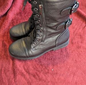 Dream Pairs women's black faux leather lace up buckle combat boots 6.5